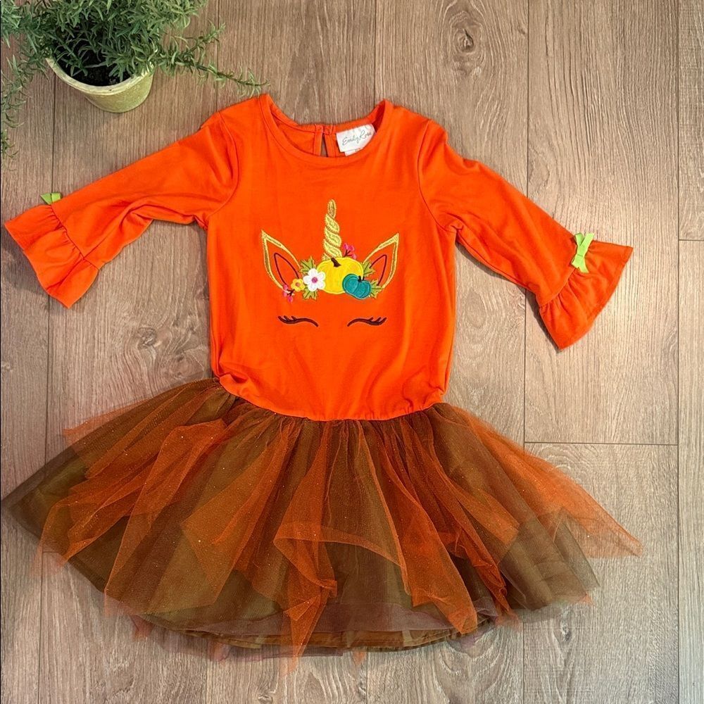 GIRLS FALL HALLOWEEN UNICORN PUMPKIN TUTU DRESS SIZE 8 EUC